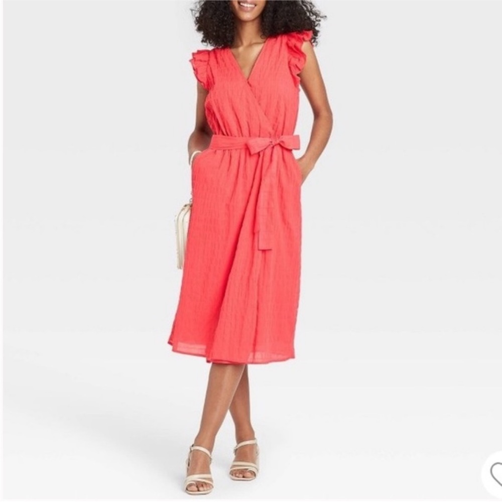 NWT Mango Berry Ruffle Flutter Sleeve Tie Dress, a new day, S
